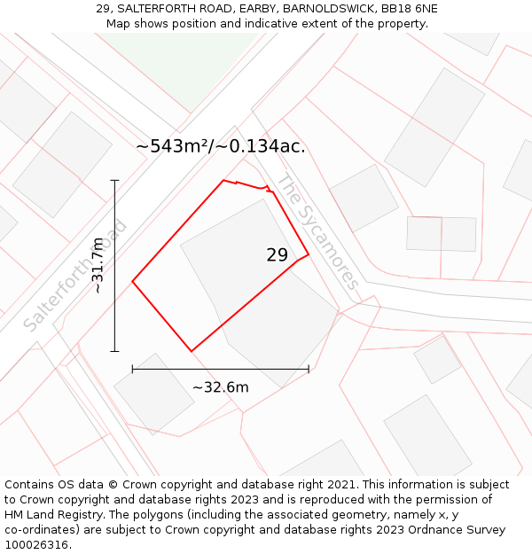 29, SALTERFORTH ROAD, EARBY, BARNOLDSWICK, BB18 6NE: Plot and title map