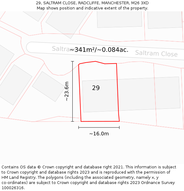 29, SALTRAM CLOSE, RADCLIFFE, MANCHESTER, M26 3XD: Plot and title map