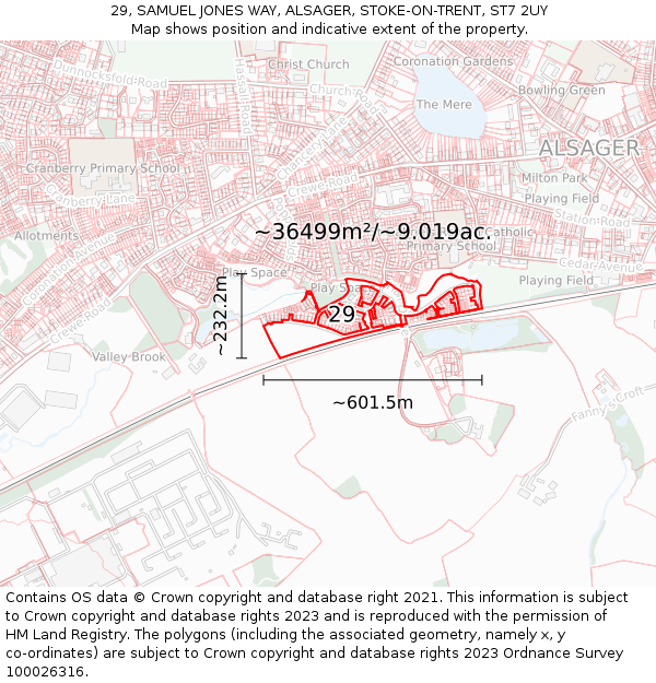 29, SAMUEL JONES WAY, ALSAGER, STOKE-ON-TRENT, ST7 2UY: Plot and title map