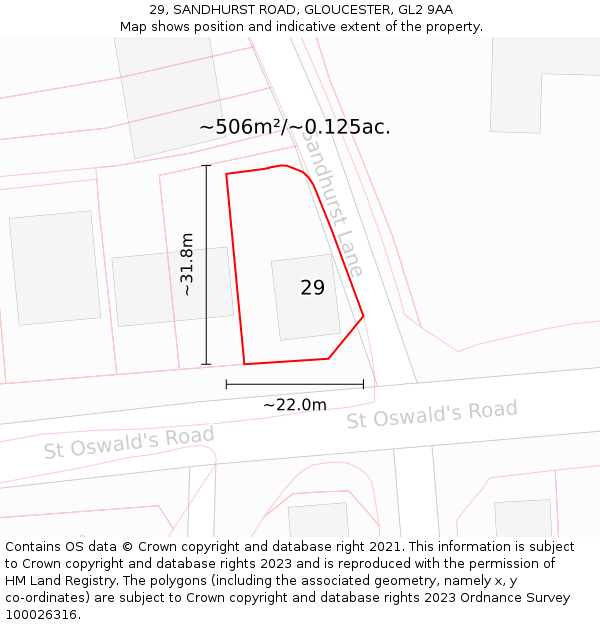 29, SANDHURST ROAD, GLOUCESTER, GL2 9AA: Plot and title map