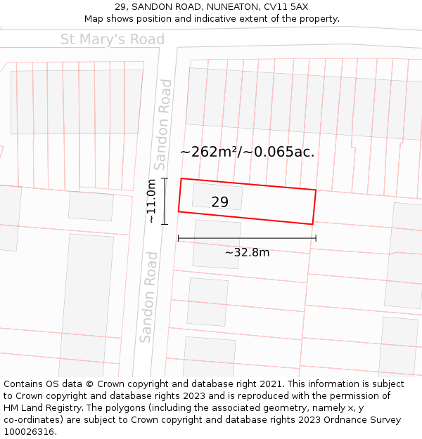 29, SANDON ROAD, NUNEATON, CV11 5AX: Plot and title map