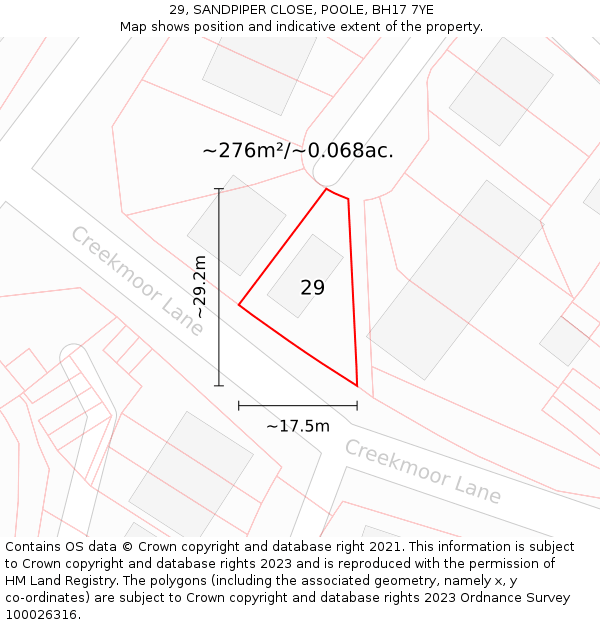 29, SANDPIPER CLOSE, POOLE, BH17 7YE: Plot and title map