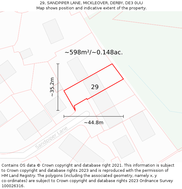 29, SANDPIPER LANE, MICKLEOVER, DERBY, DE3 0UU: Plot and title map