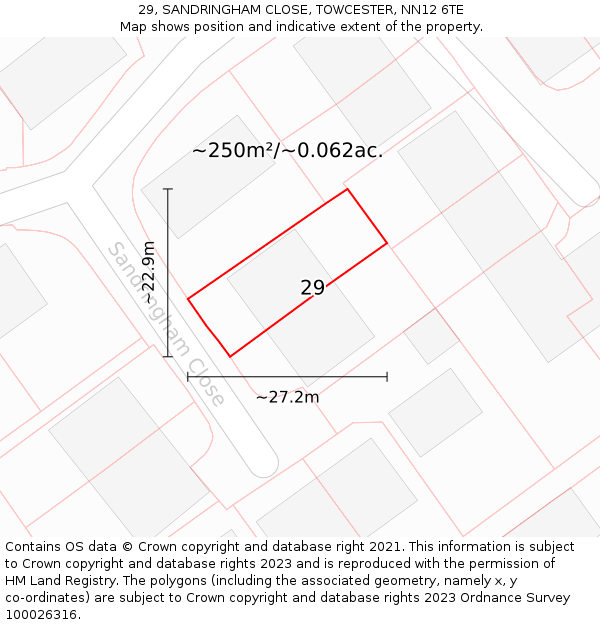 29, SANDRINGHAM CLOSE, TOWCESTER, NN12 6TE: Plot and title map