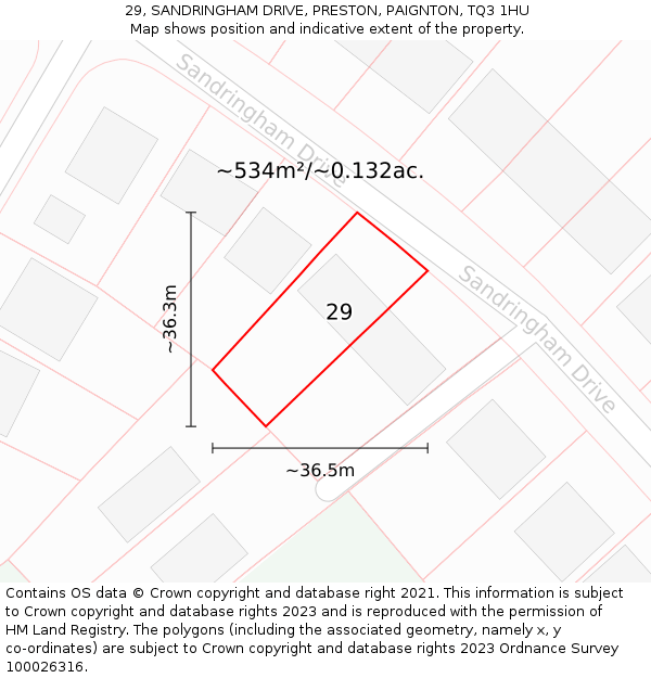 29, SANDRINGHAM DRIVE, PRESTON, PAIGNTON, TQ3 1HU: Plot and title map