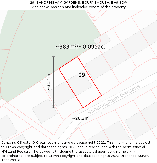29, SANDRINGHAM GARDENS, BOURNEMOUTH, BH9 3QW: Plot and title map