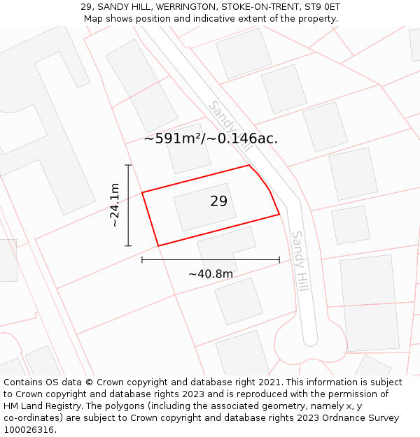 29, SANDY HILL, WERRINGTON, STOKE-ON-TRENT, ST9 0ET: Plot and title map