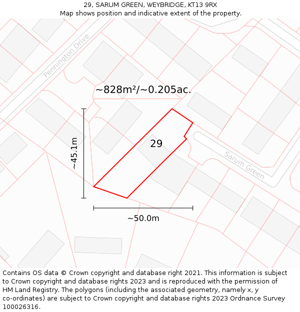 29, SARUM GREEN, WEYBRIDGE, KT13 9RX: Plot and title map