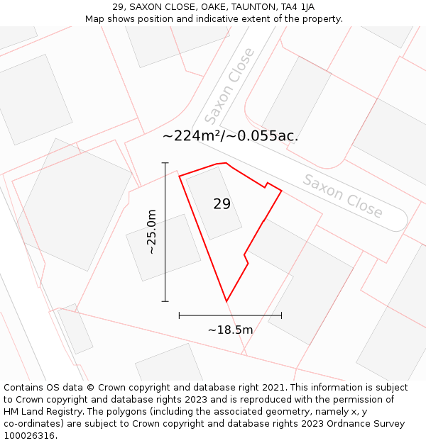 29, SAXON CLOSE, OAKE, TAUNTON, TA4 1JA: Plot and title map