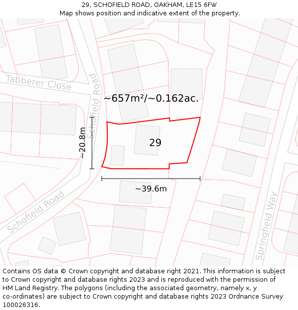 29, SCHOFIELD ROAD, OAKHAM, LE15 6FW: Plot and title map