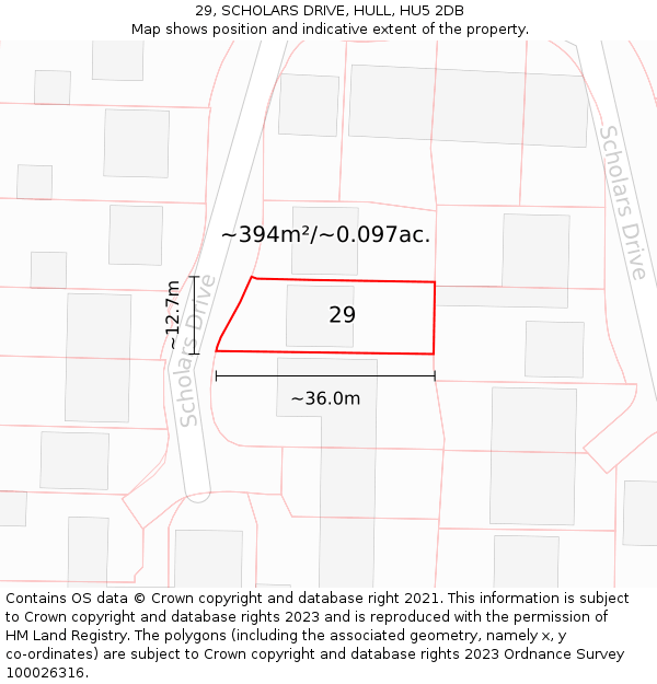 29, SCHOLARS DRIVE, HULL, HU5 2DB: Plot and title map