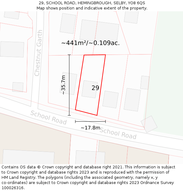 29, SCHOOL ROAD, HEMINGBROUGH, SELBY, YO8 6QS: Plot and title map