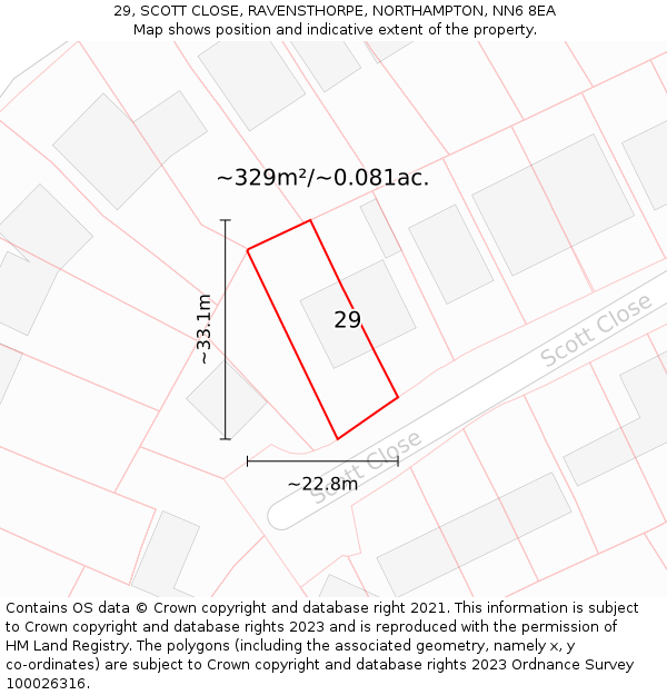 29, SCOTT CLOSE, RAVENSTHORPE, NORTHAMPTON, NN6 8EA: Plot and title map