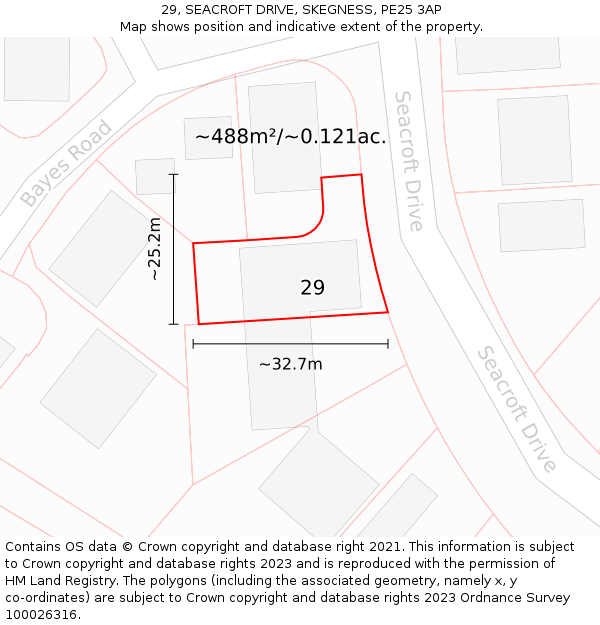 29, SEACROFT DRIVE, SKEGNESS, PE25 3AP: Plot and title map
