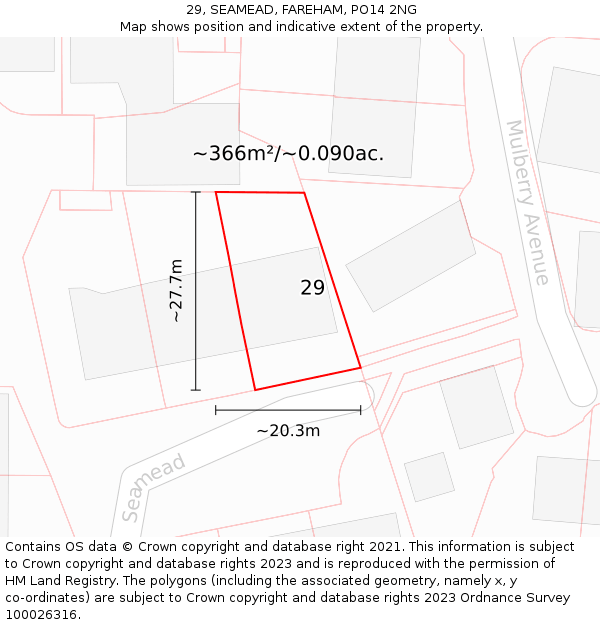 29, SEAMEAD, FAREHAM, PO14 2NG: Plot and title map