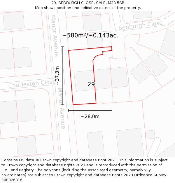 29, SEDBURGH CLOSE, SALE, M33 5SR: Plot and title map