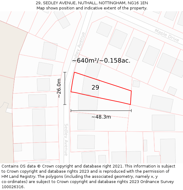 29, SEDLEY AVENUE, NUTHALL, NOTTINGHAM, NG16 1EN: Plot and title map