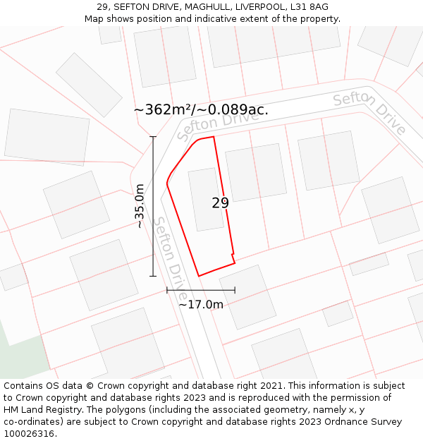 29, SEFTON DRIVE, MAGHULL, LIVERPOOL, L31 8AG: Plot and title map