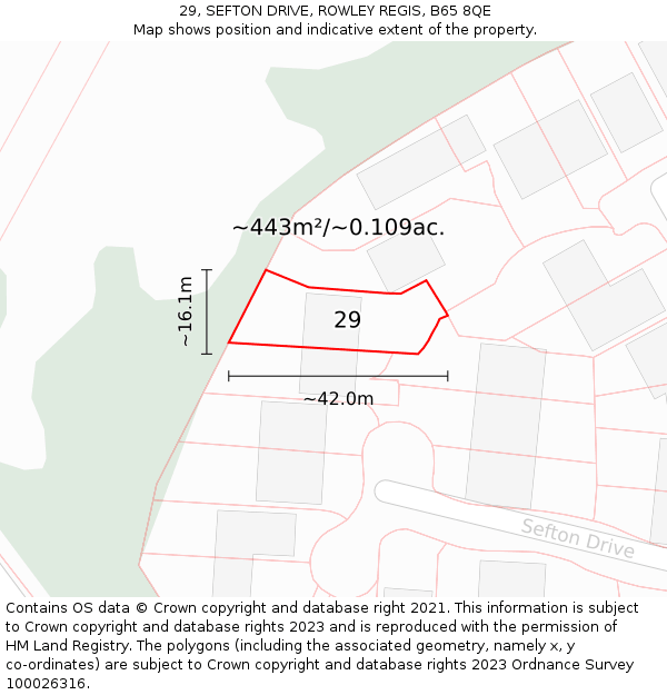 29, SEFTON DRIVE, ROWLEY REGIS, B65 8QE: Plot and title map