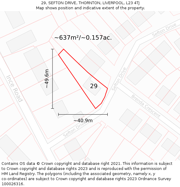29, SEFTON DRIVE, THORNTON, LIVERPOOL, L23 4TJ: Plot and title map