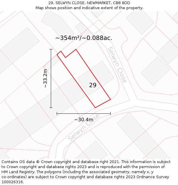 29, SELWYN CLOSE, NEWMARKET, CB8 8DD: Plot and title map