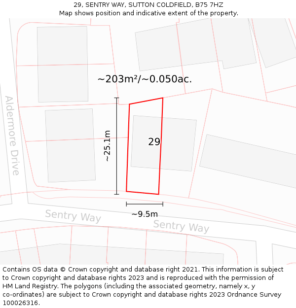 29, SENTRY WAY, SUTTON COLDFIELD, B75 7HZ: Plot and title map