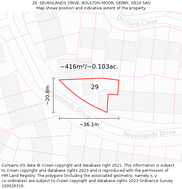 29, SEVENLANDS DRIVE, BOULTON MOOR, DERBY, DE24 5AD: Plot and title map