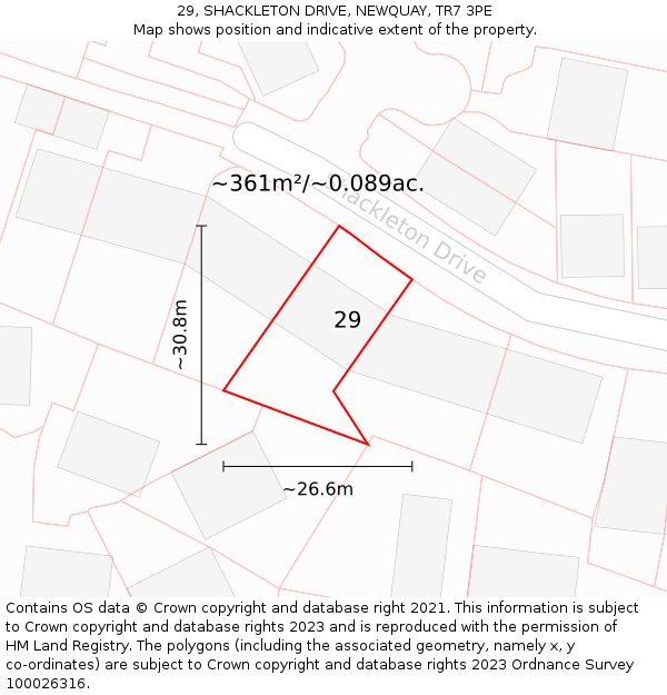 29, SHACKLETON DRIVE, NEWQUAY, TR7 3PE: Plot and title map