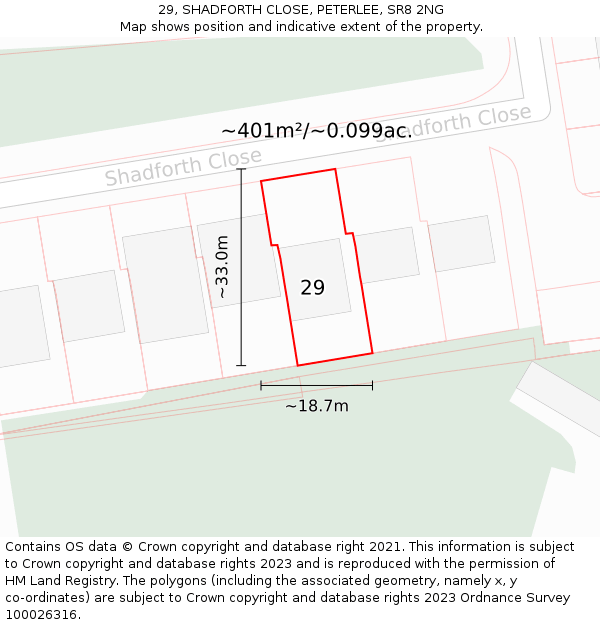 29, SHADFORTH CLOSE, PETERLEE, SR8 2NG: Plot and title map