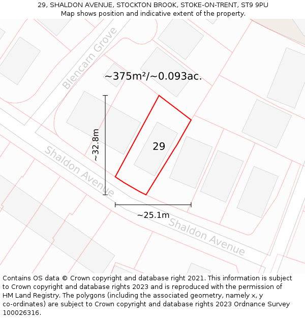 29, SHALDON AVENUE, STOCKTON BROOK, STOKE-ON-TRENT, ST9 9PU: Plot and title map