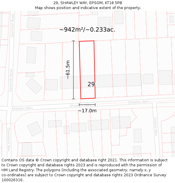 29, SHAWLEY WAY, EPSOM, KT18 5PB: Plot and title map