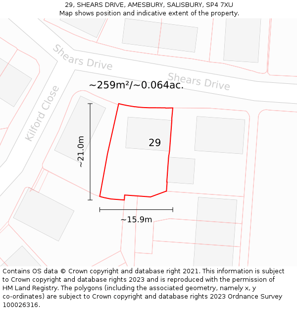 29, SHEARS DRIVE, AMESBURY, SALISBURY, SP4 7XU: Plot and title map