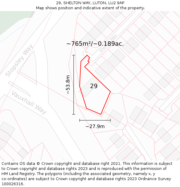 29, SHELTON WAY, LUTON, LU2 9AP: Plot and title map