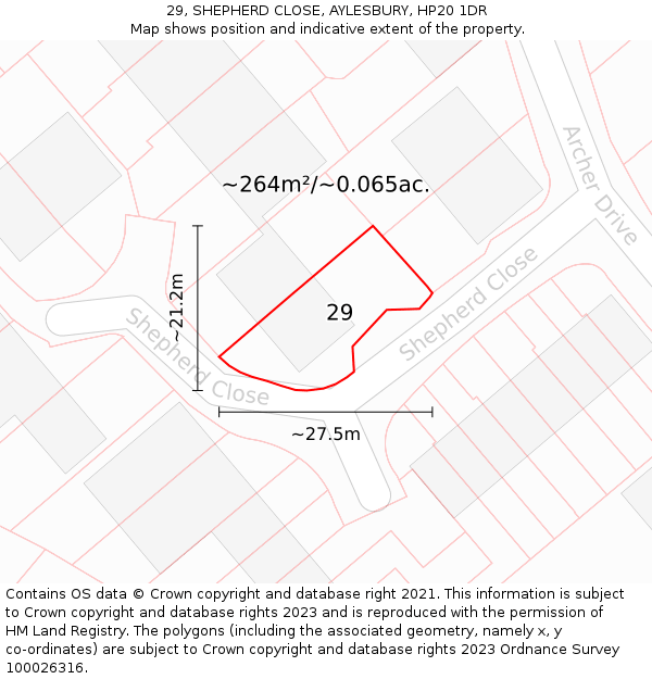 29, SHEPHERD CLOSE, AYLESBURY, HP20 1DR: Plot and title map