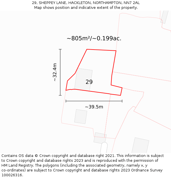 29, SHEPPEY LANE, HACKLETON, NORTHAMPTON, NN7 2AL: Plot and title map