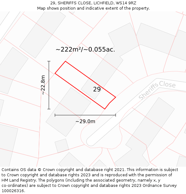 29, SHERIFFS CLOSE, LICHFIELD, WS14 9RZ: Plot and title map