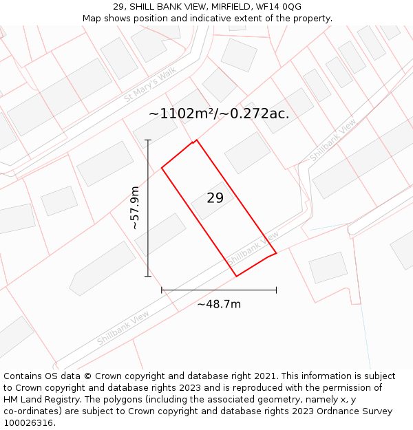 29, SHILL BANK VIEW, MIRFIELD, WF14 0QG: Plot and title map