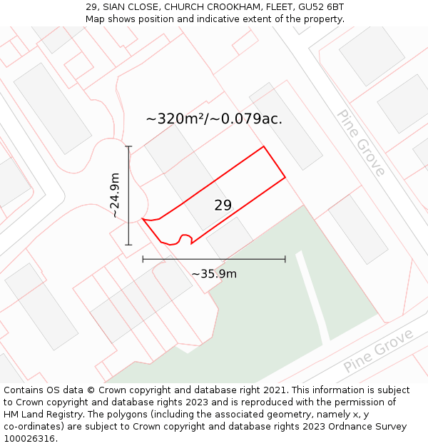 29, SIAN CLOSE, CHURCH CROOKHAM, FLEET, GU52 6BT: Plot and title map