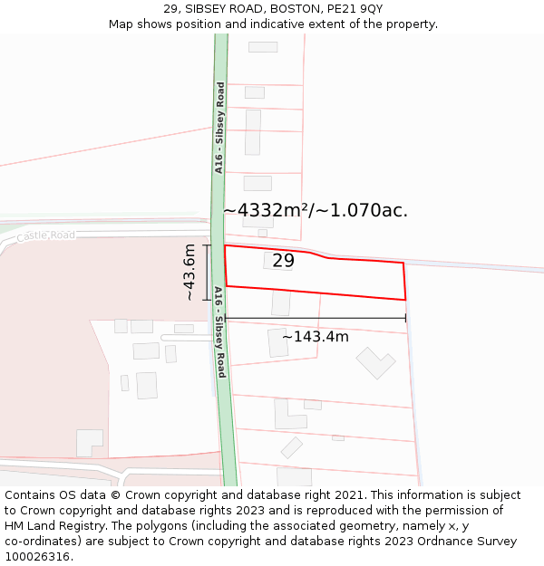 29, SIBSEY ROAD, BOSTON, PE21 9QY: Plot and title map