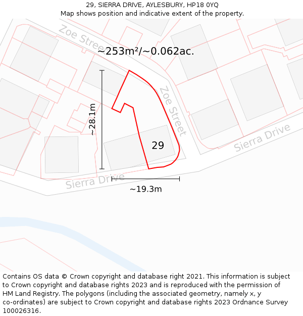 29, SIERRA DRIVE, AYLESBURY, HP18 0YQ: Plot and title map