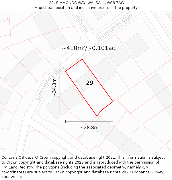 29, SIMMONDS WAY, WALSALL, WS8 7AG: Plot and title map