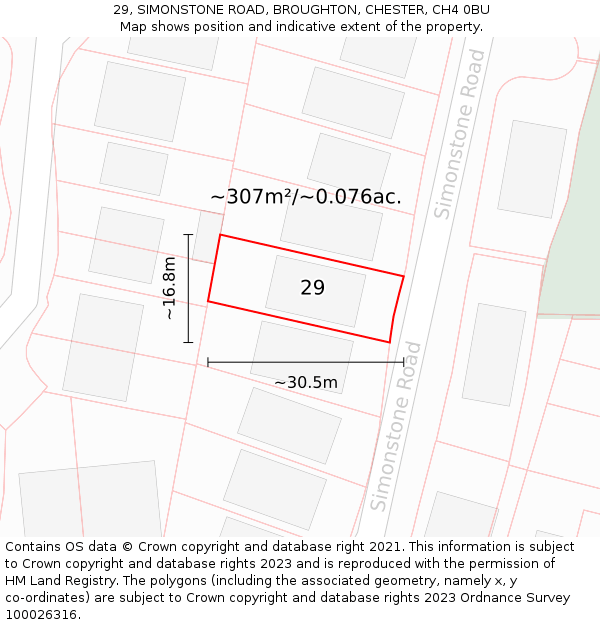 29, SIMONSTONE ROAD, BROUGHTON, CHESTER, CH4 0BU: Plot and title map