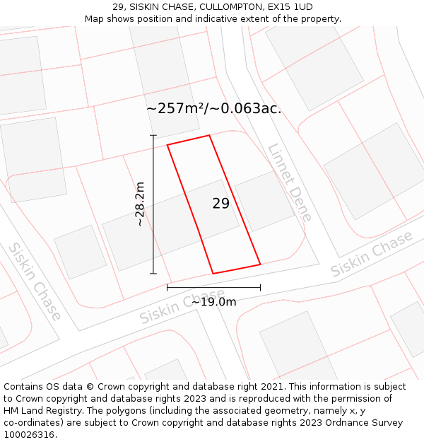 29, SISKIN CHASE, CULLOMPTON, EX15 1UD: Plot and title map