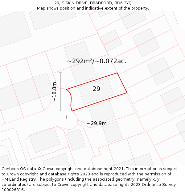 29, SISKIN DRIVE, BRADFORD, BD6 3YQ: Plot and title map