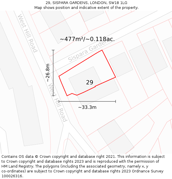 29, SISPARA GARDENS, LONDON, SW18 1LG: Plot and title map