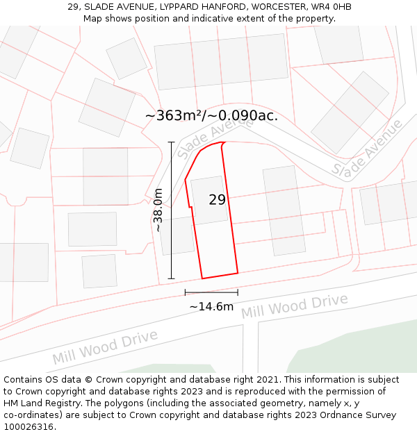 29, SLADE AVENUE, LYPPARD HANFORD, WORCESTER, WR4 0HB: Plot and title map