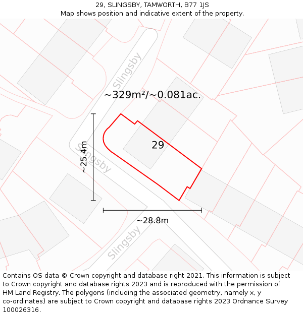 29, SLINGSBY, TAMWORTH, B77 1JS: Plot and title map
