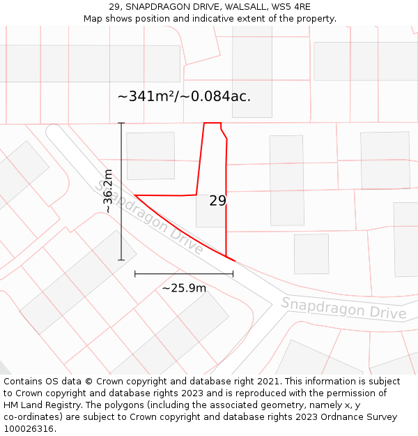 29, SNAPDRAGON DRIVE, WALSALL, WS5 4RE: Plot and title map