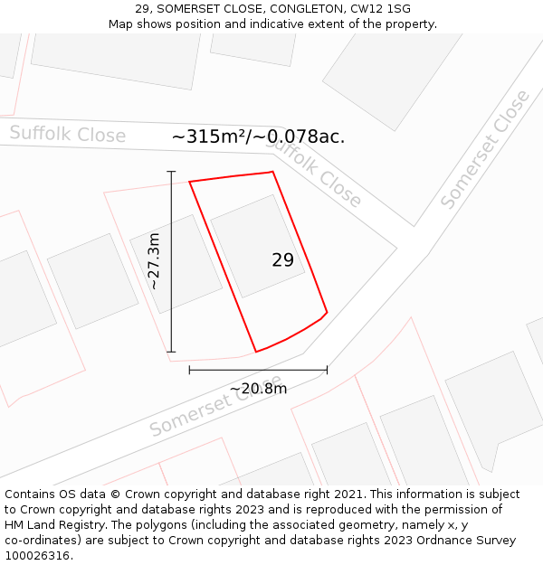 29, SOMERSET CLOSE, CONGLETON, CW12 1SG: Plot and title map