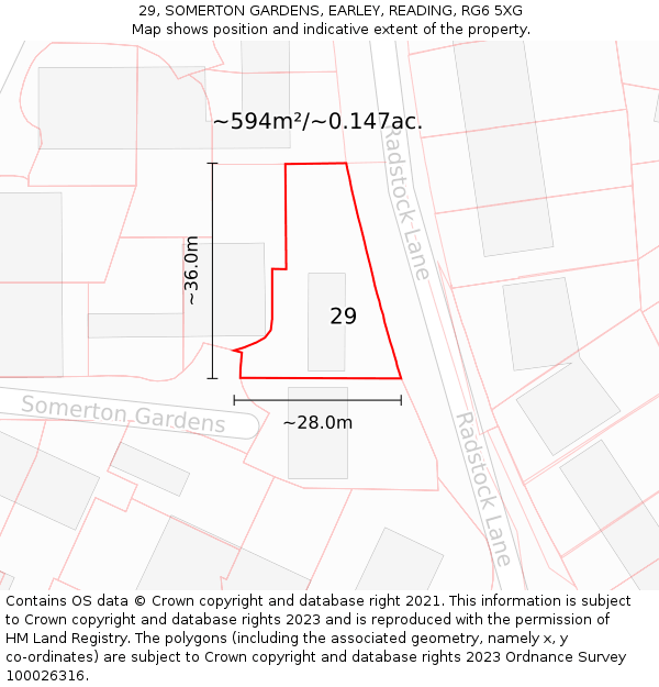 29, SOMERTON GARDENS, EARLEY, READING, RG6 5XG: Plot and title map
